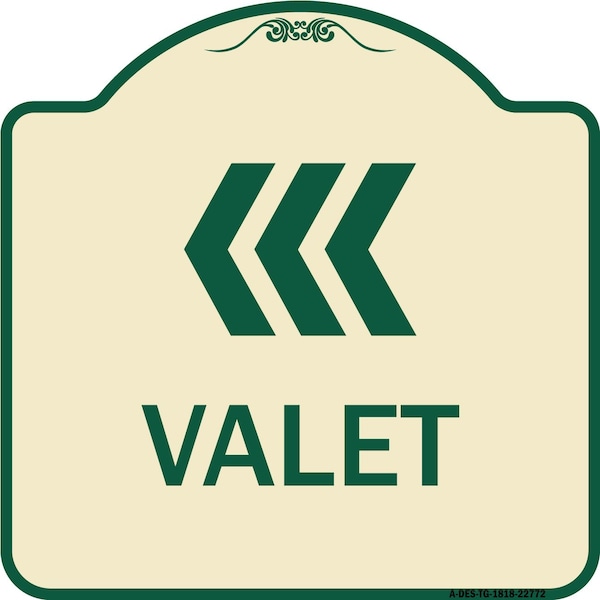 Signmission Designer Series Valet Left Arrow, Tan & Green Heavy-Gauge Aluminum Sign, 18" x 18", TG-1818-22772 A-DES-TG-1818-22772 - main